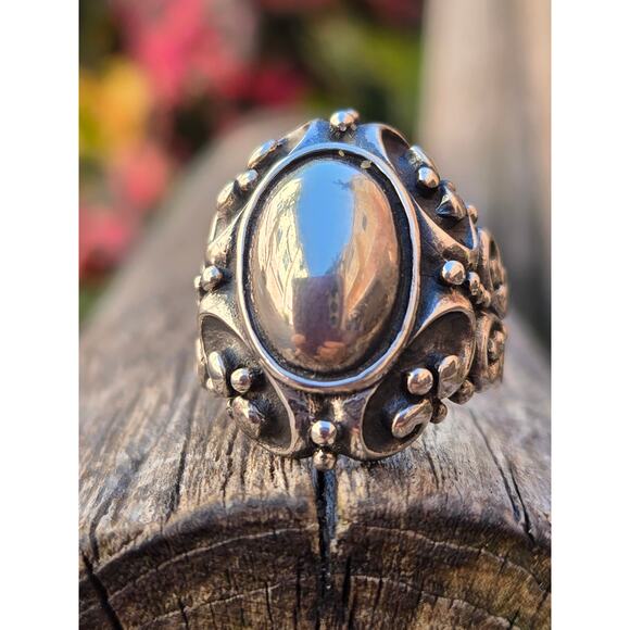 Vintage Solid Sterling Silver Oval Cabochon Ornate Ring & Earrings Set Ring SZ 8 - Picture 2 of 10